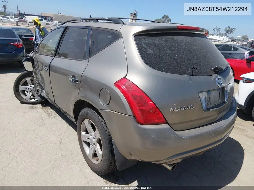2004 Nissan Murano Sl VIN: JN8AZ08T54W212294 Lot: 45335420