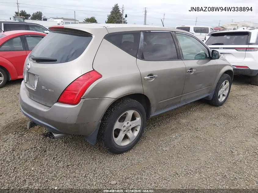 2004 Nissan Murano Sl VIN: JN8AZ08W94W338894 Lot: 45614826
