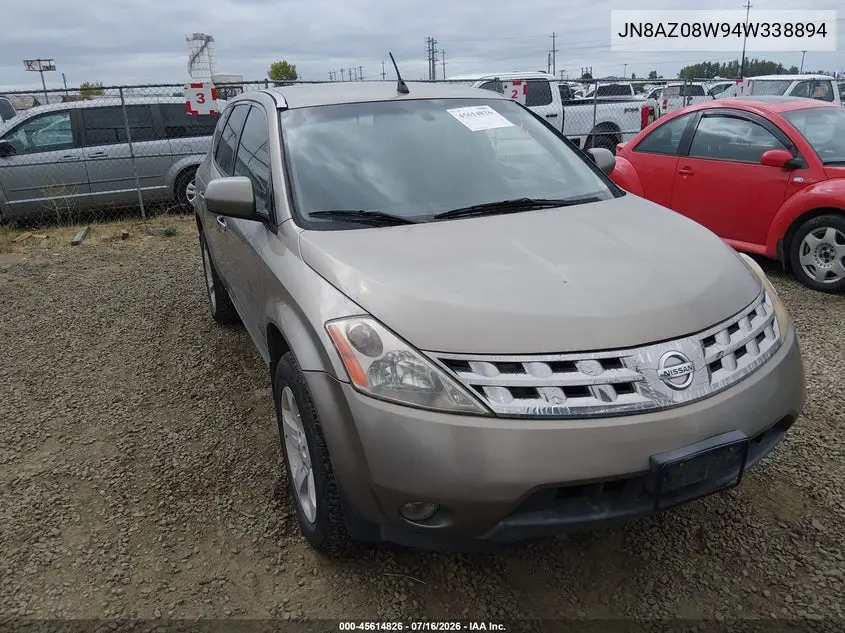 2004 Nissan Murano Sl VIN: JN8AZ08W94W338894 Lot: 45614826