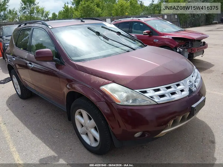 2005 Nissan Murano Se VIN: JN8AZ08W15W416375 Lot: 45291940