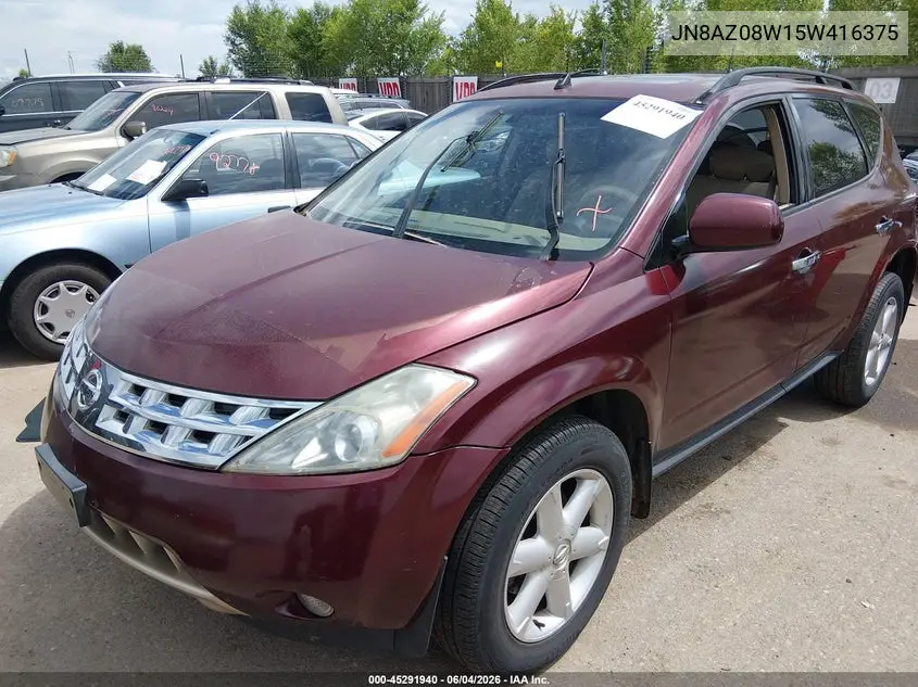2005 Nissan Murano Se VIN: JN8AZ08W15W416375 Lot: 45291940
