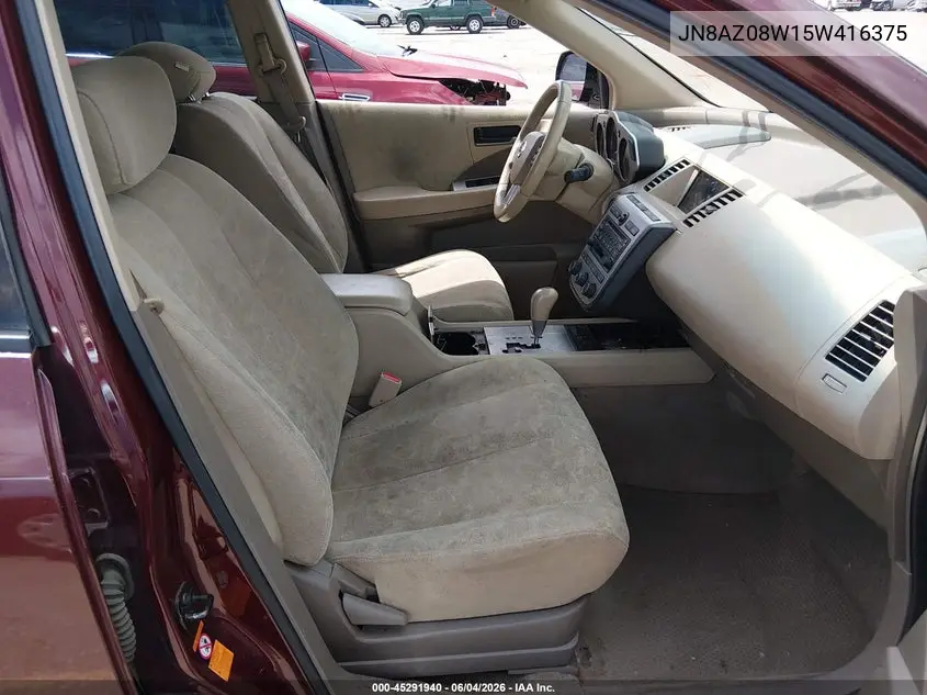 2005 Nissan Murano Se VIN: JN8AZ08W15W416375 Lot: 45291940