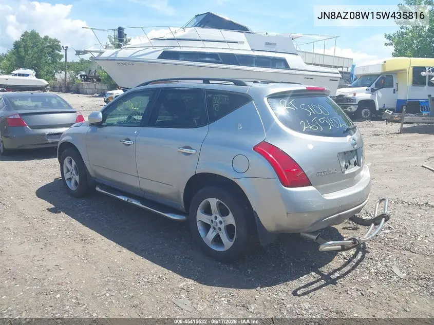 2005 Nissan Murano Sl VIN: JN8AZ08W15W435816 Lot: 45415532