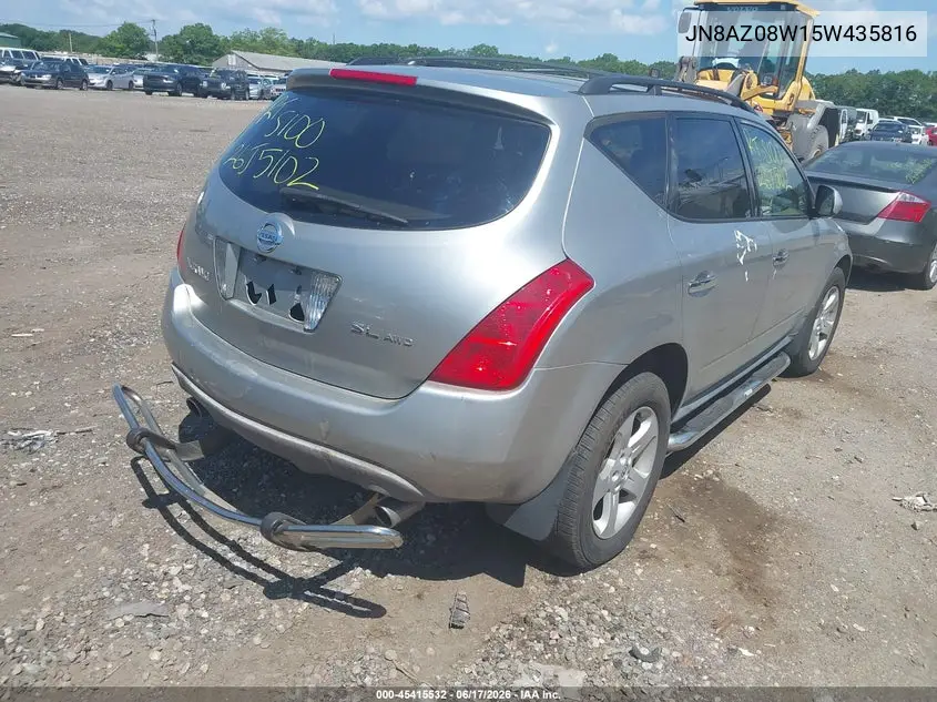 2005 Nissan Murano Sl VIN: JN8AZ08W15W435816 Lot: 45415532