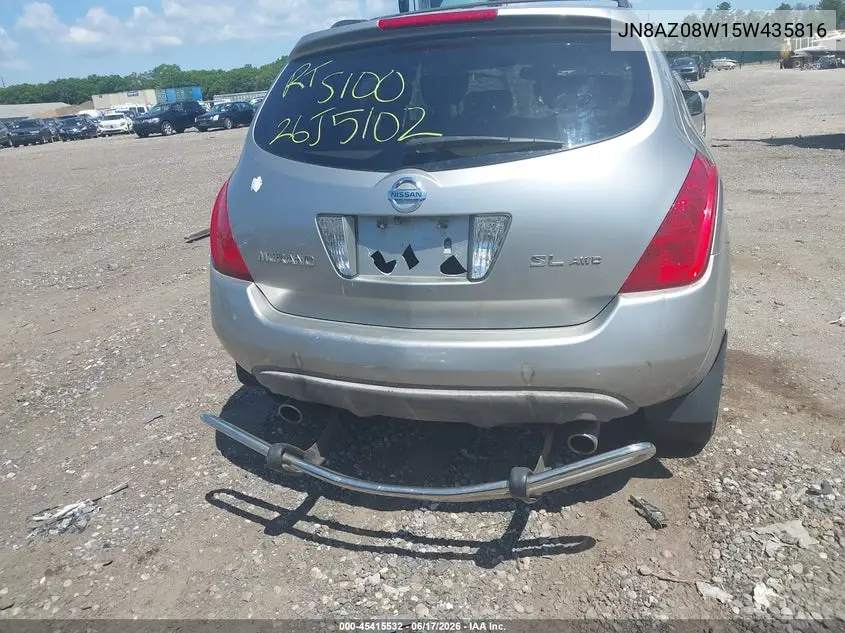 2005 Nissan Murano Sl VIN: JN8AZ08W15W435816 Lot: 45415532