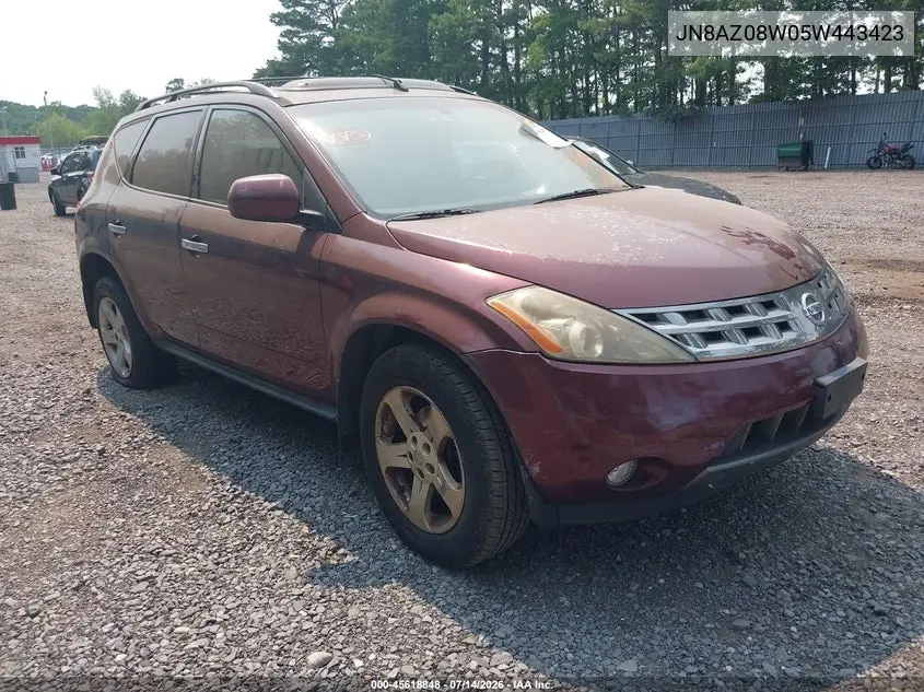 2005 Nissan Murano Sl VIN: JN8AZ08W05W443423 Lot: 45618848