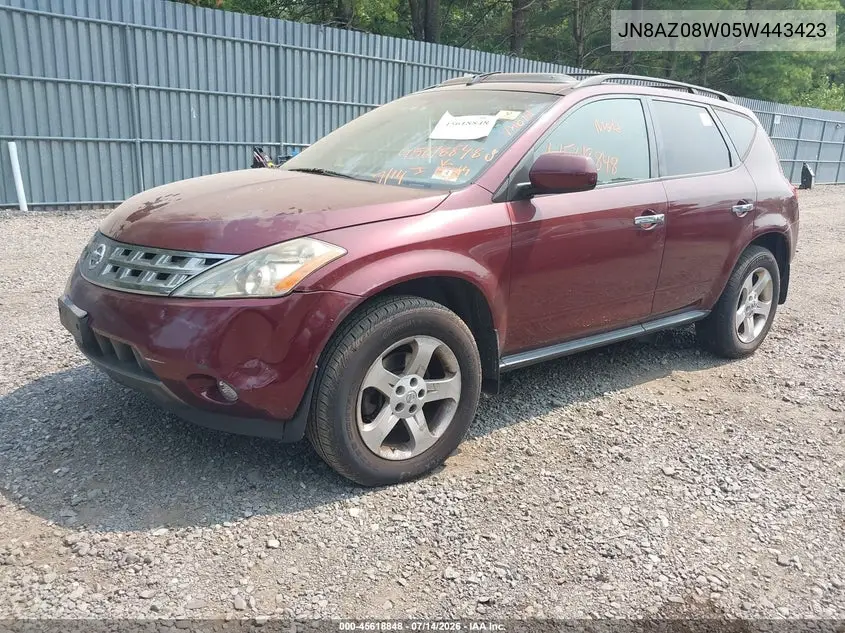 2005 Nissan Murano Sl VIN: JN8AZ08W05W443423 Lot: 45618848