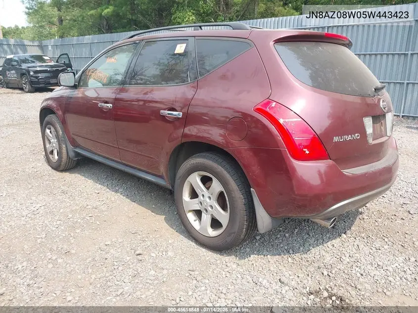 2005 Nissan Murano Sl VIN: JN8AZ08W05W443423 Lot: 45618848