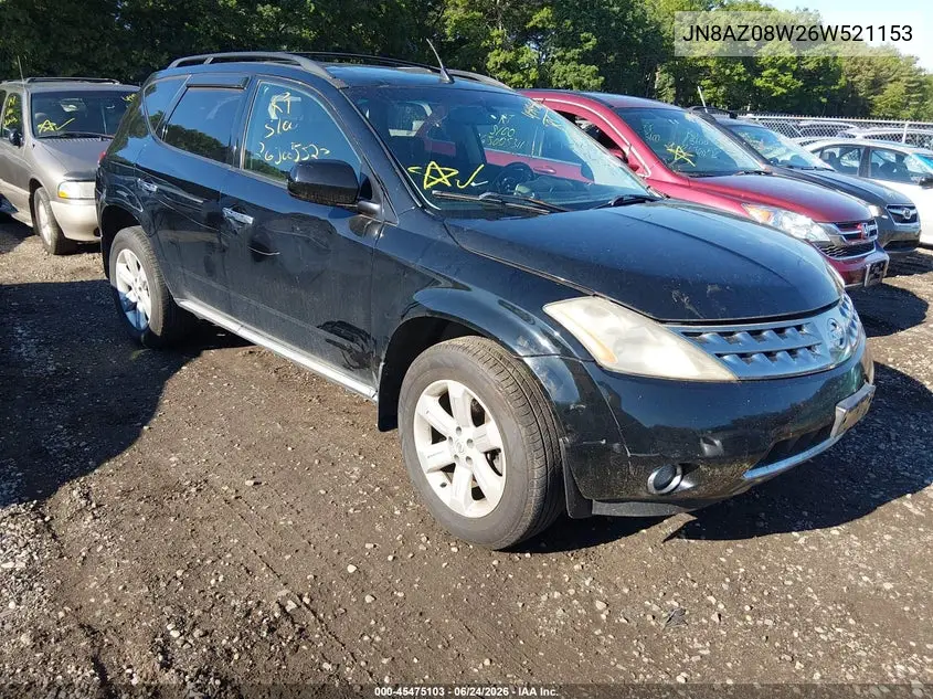 2006 Nissan Murano Sl VIN: JN8AZ08W26W521153 Lot: 45475103
