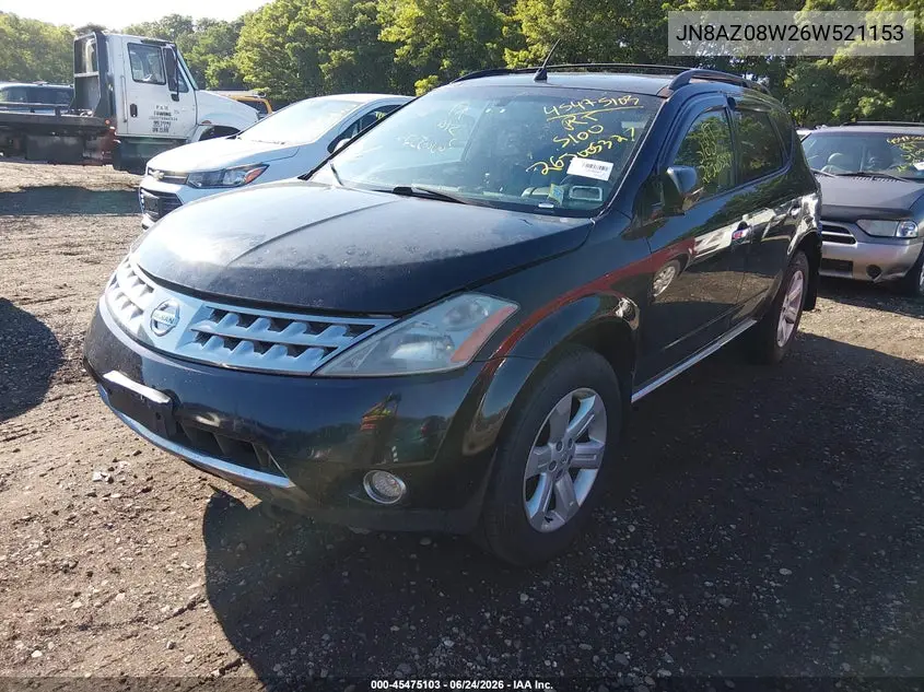 2006 Nissan Murano Sl VIN: JN8AZ08W26W521153 Lot: 45475103