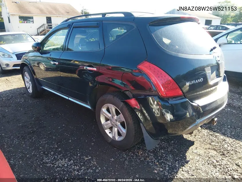 2006 Nissan Murano Sl VIN: JN8AZ08W26W521153 Lot: 45475103
