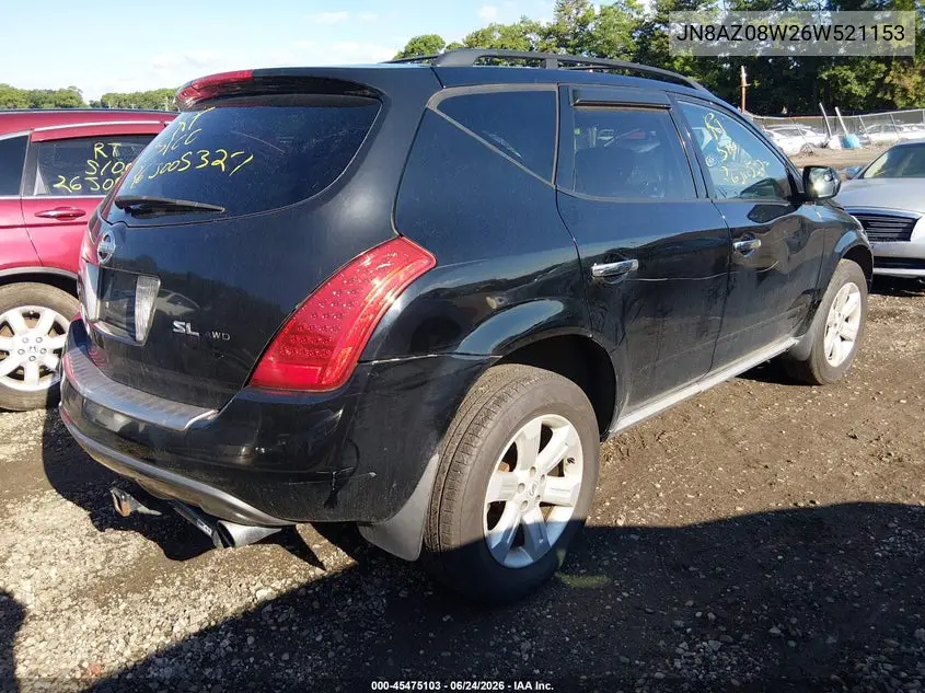 2006 Nissan Murano Sl VIN: JN8AZ08W26W521153 Lot: 45475103