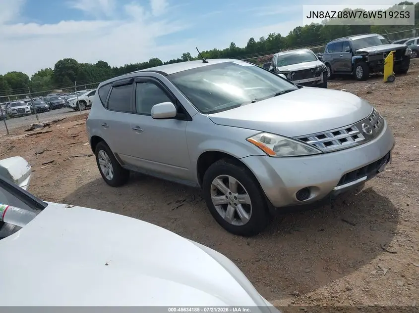 2006 Nissan Murano S VIN: JN8AZ08W76W519253 Lot: 45634185