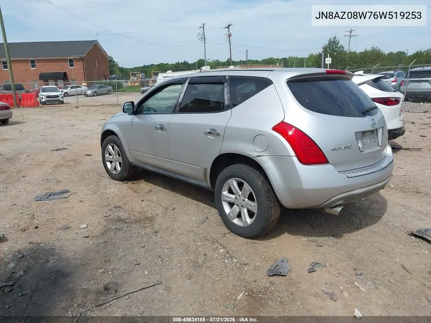 2006 Nissan Murano S VIN: JN8AZ08W76W519253 Lot: 45634185