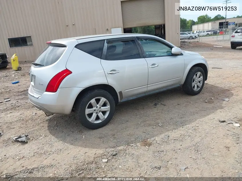 2006 Nissan Murano S VIN: JN8AZ08W76W519253 Lot: 45634185