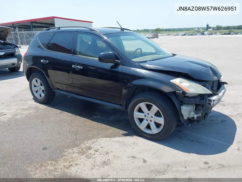 2007 Nissan Murano S VIN: JN8AZ08W57W626951 Lot: 45581573