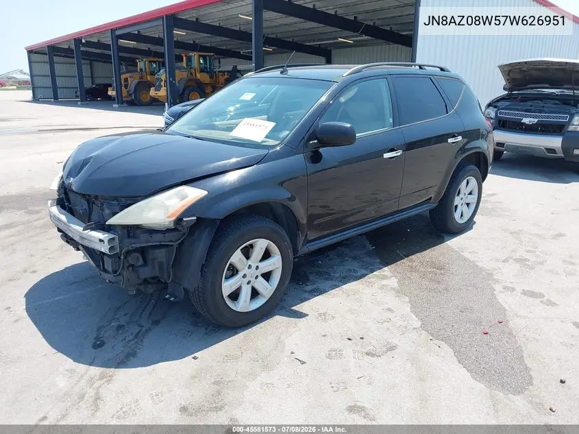 2007 Nissan Murano S VIN: JN8AZ08W57W626951 Lot: 45581573