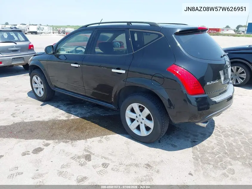 2007 Nissan Murano S VIN: JN8AZ08W57W626951 Lot: 45581573