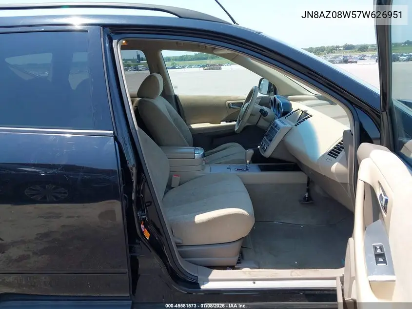 2007 Nissan Murano S VIN: JN8AZ08W57W626951 Lot: 45581573