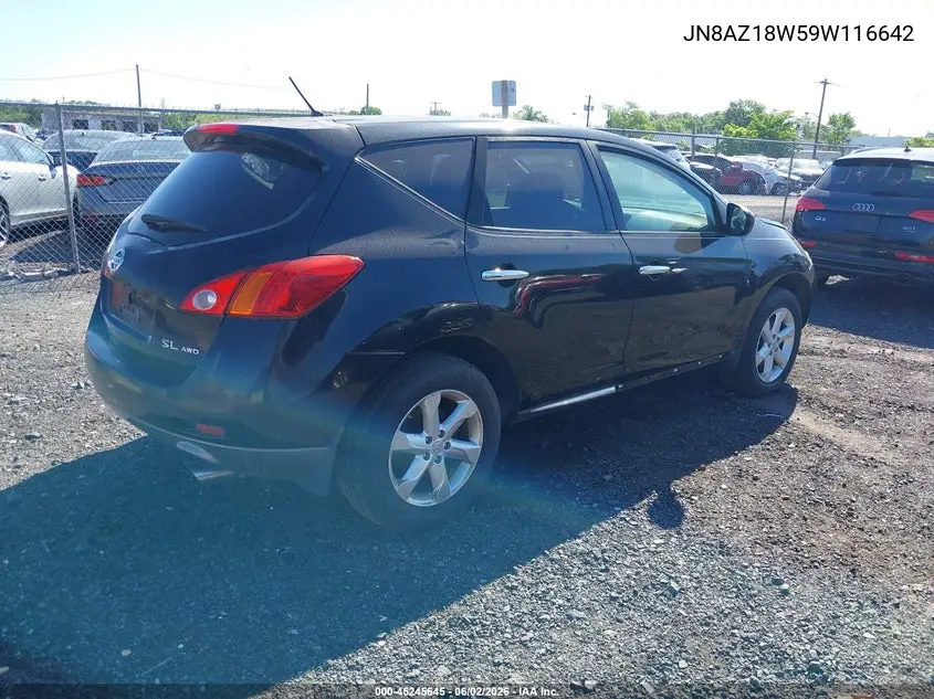 2009 Nissan Murano Sl VIN: JN8AZ18W59W116642 Lot: 45245645