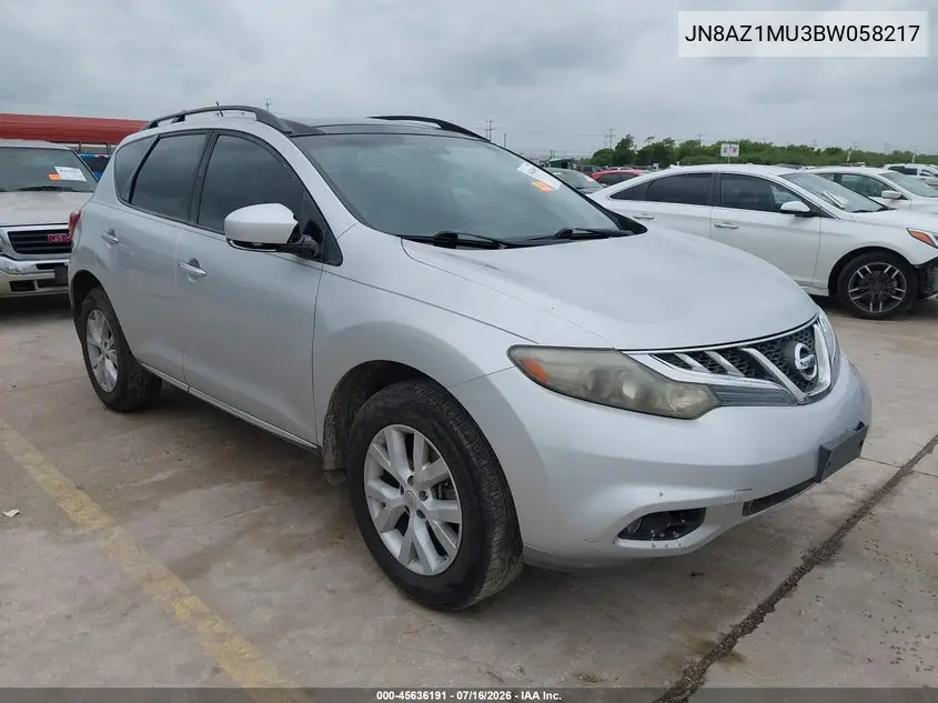 2011 Nissan Murano Sl VIN: JN8AZ1MU3BW058217 Lot: 45636191