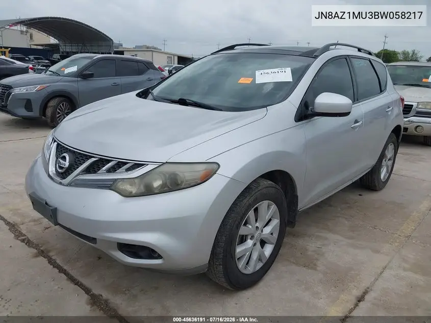 2011 Nissan Murano Sl VIN: JN8AZ1MU3BW058217 Lot: 45636191