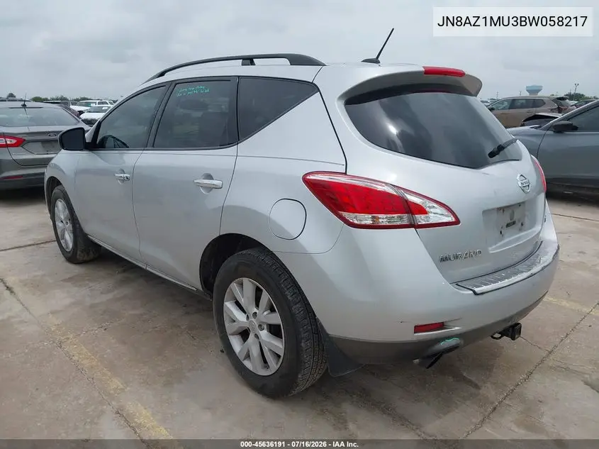 2011 Nissan Murano Sl VIN: JN8AZ1MU3BW058217 Lot: 45636191