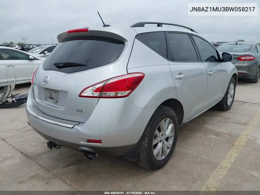 2011 Nissan Murano Sl VIN: JN8AZ1MU3BW058217 Lot: 45636191
