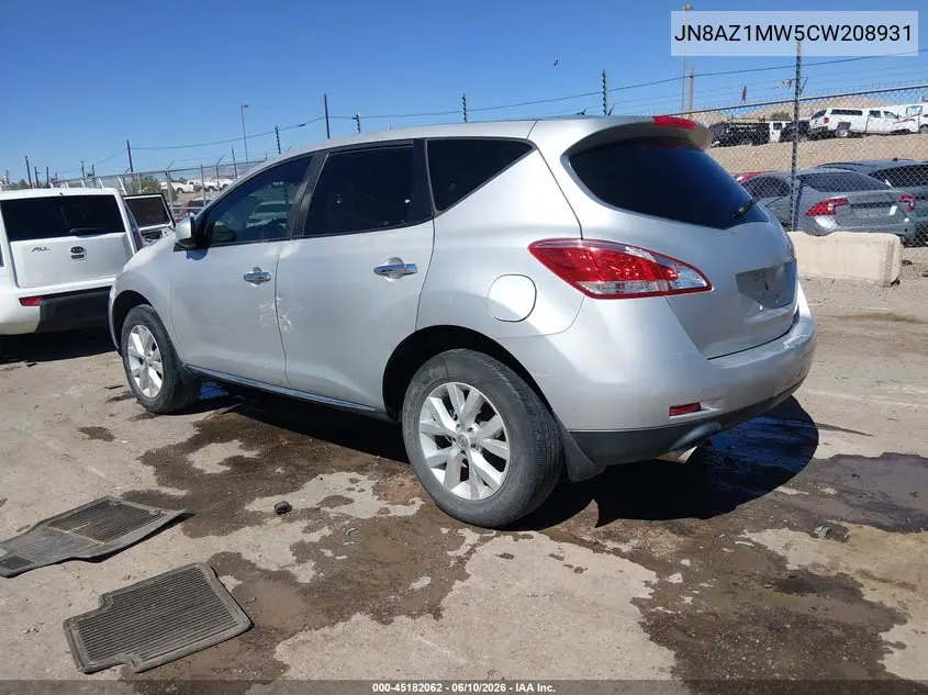 2012 Nissan Murano S VIN: JN8AZ1MW5CW208931 Lot: 45182062