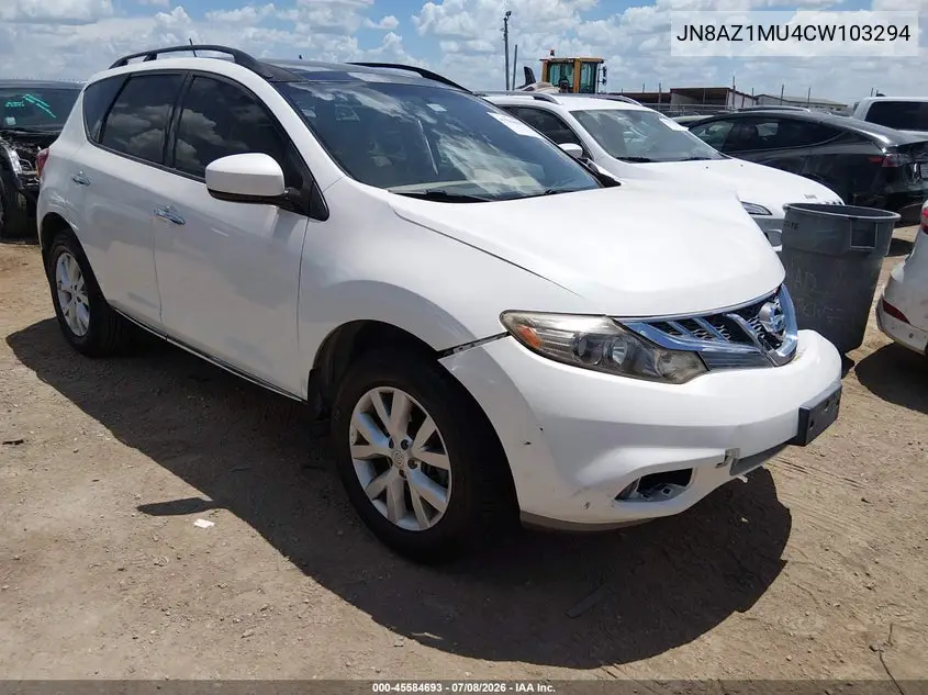 2012 Nissan Murano Sv VIN: JN8AZ1MU4CW103294 Lot: 45584693