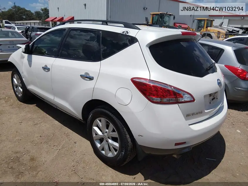 2012 Nissan Murano Sv VIN: JN8AZ1MU4CW103294 Lot: 45584693