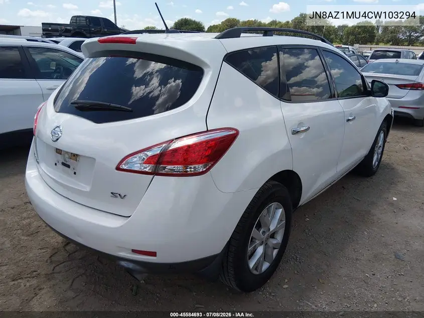 2012 Nissan Murano Sv VIN: JN8AZ1MU4CW103294 Lot: 45584693