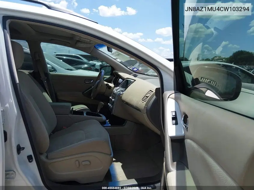 2012 Nissan Murano Sv VIN: JN8AZ1MU4CW103294 Lot: 45584693