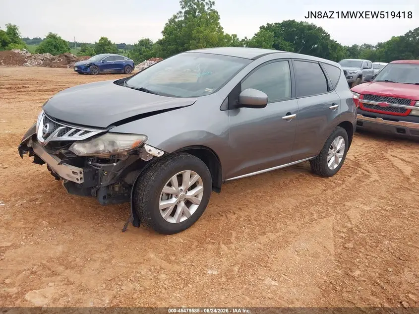 2014 Nissan Murano S VIN: JN8AZ1MWXEW519418 Lot: 45479585