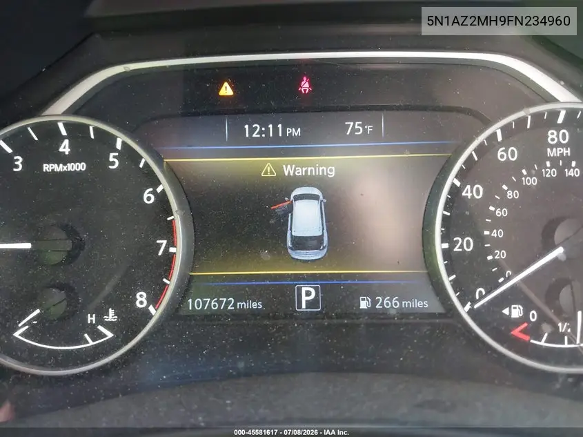 2015 Nissan Murano Sv VIN: 5N1AZ2MH9FN234960 Lot: 45581617