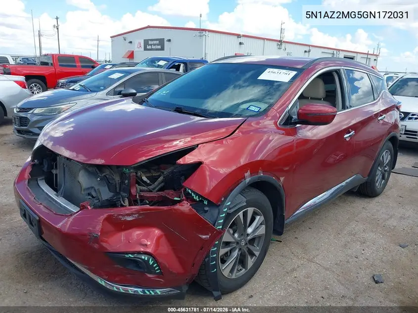 2016 Nissan Murano Sv VIN: 5N1AZ2MG5GN172031 Lot: 45631781