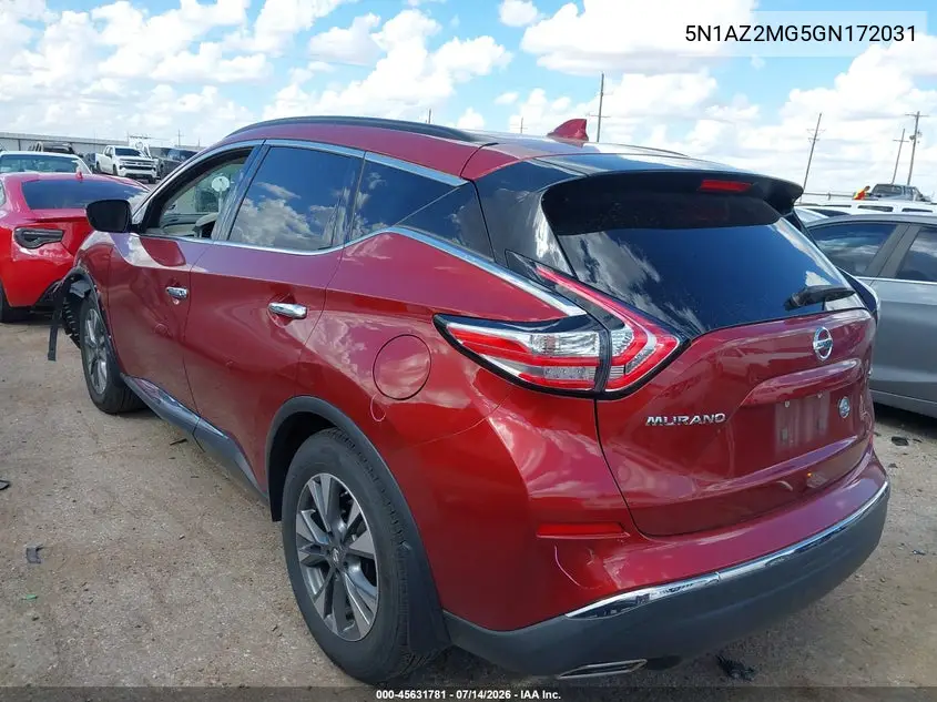 2016 Nissan Murano Sv VIN: 5N1AZ2MG5GN172031 Lot: 45631781