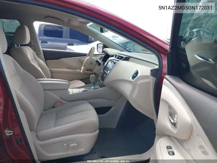 2016 Nissan Murano Sv VIN: 5N1AZ2MG5GN172031 Lot: 45631781