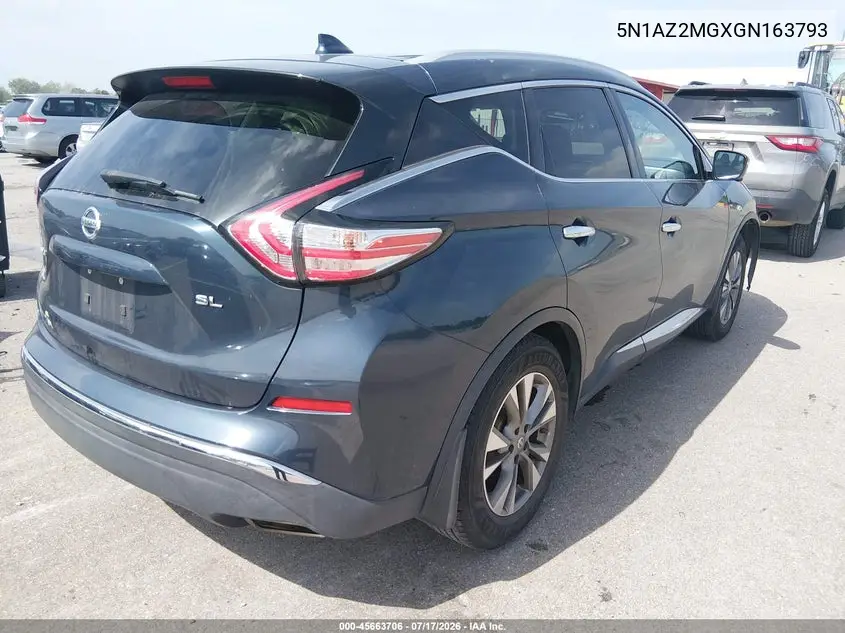 2016 Nissan Murano Sl VIN: 5N1AZ2MGXGN163793 Lot: 45663706