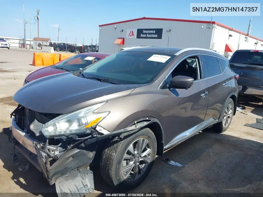 2017 Nissan Murano Sl VIN: 5N1AZ2MG7HN147357 Lot: 45673890