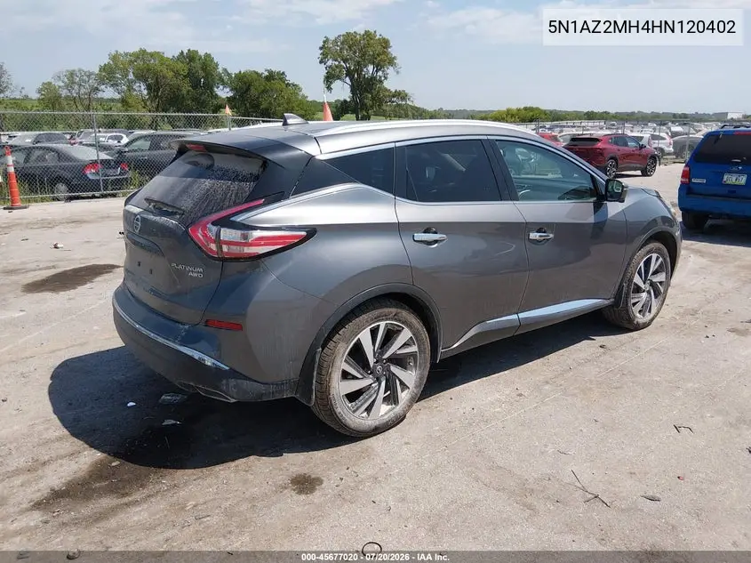2017 Nissan Murano Platinum/S/Sl/Sv VIN: 5N1AZ2MH4HN120402 Lot: 45677020