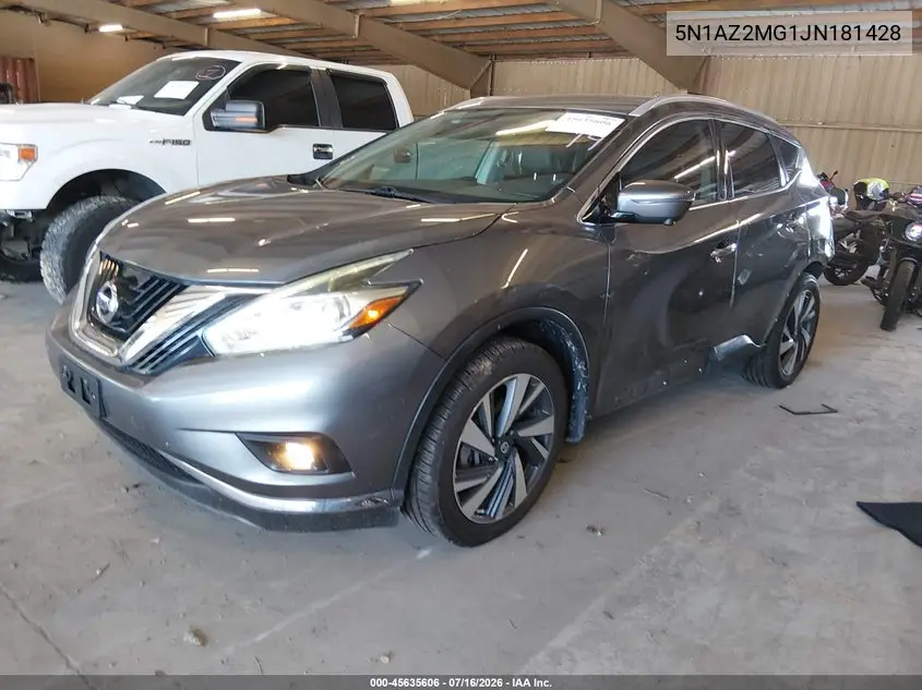 2018 Nissan Murano Platinum VIN: 5N1AZ2MG1JN181428 Lot: 45635606