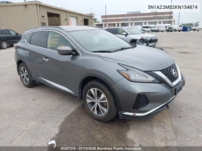 2019 Nissan Murano Sv VIN: 5N1AZ2MS2KN154874 Lot: 20267370