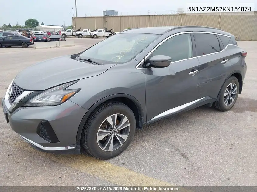 2019 Nissan Murano Sv VIN: 5N1AZ2MS2KN154874 Lot: 20267370
