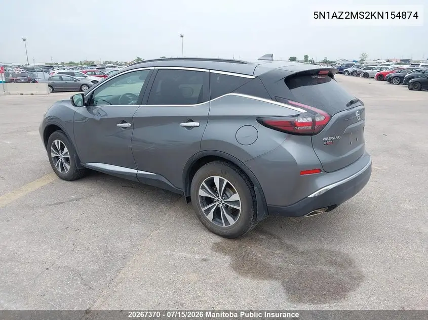 2019 Nissan Murano Sv VIN: 5N1AZ2MS2KN154874 Lot: 20267370