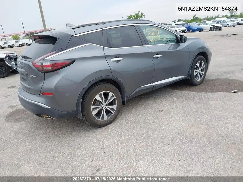 2019 Nissan Murano Sv VIN: 5N1AZ2MS2KN154874 Lot: 20267370