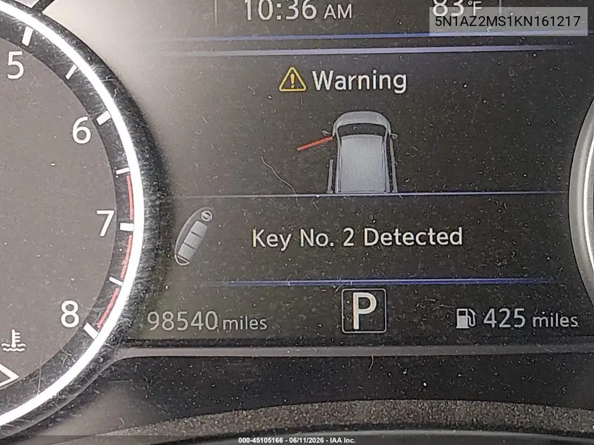 2019 Nissan Murano S VIN: 5N1AZ2MS1KN161217 Lot: 45105166