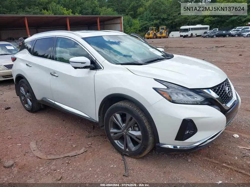 2019 Nissan Murano Platinum VIN: 5N1AZ2MJ5KN137624 Lot: 45682684