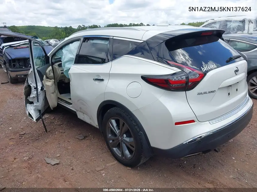 2019 Nissan Murano Platinum VIN: 5N1AZ2MJ5KN137624 Lot: 45682684