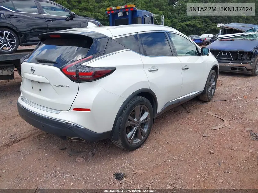2019 Nissan Murano Platinum VIN: 5N1AZ2MJ5KN137624 Lot: 45682684